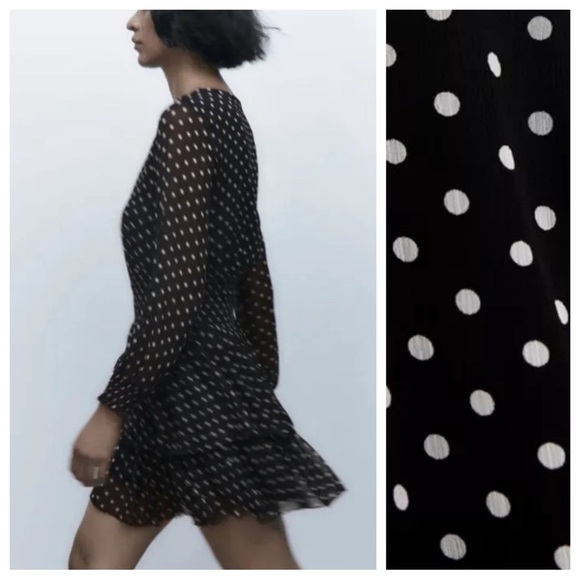 NWT Polka Dot Print Short Dress With Ruffles. Size M. - Picture 4 of 9